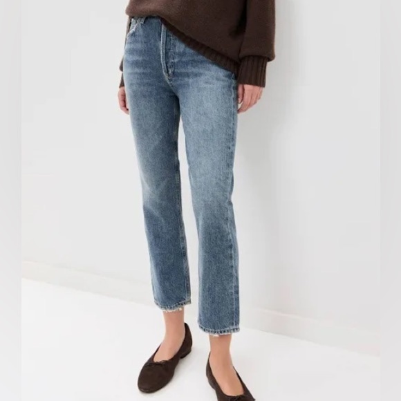 J4. AGOLDE Riley Button Fly Straight Cropped High Waist Jeans - Picture 1 of 10